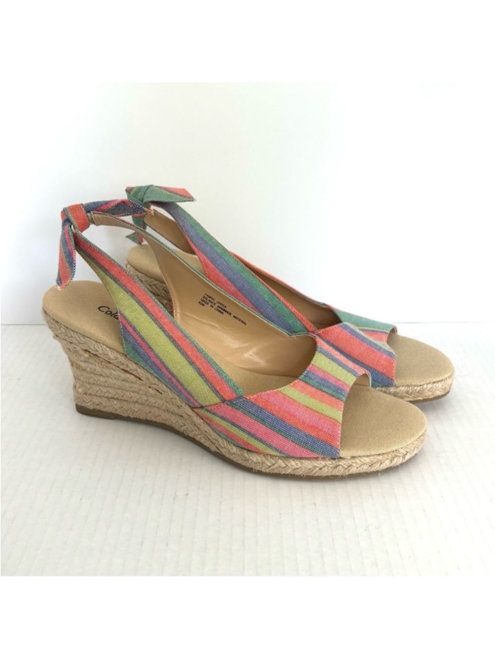Coldwater‎ Creek Espadrille Wedge Heels Sandals Multi Colored Stripes size 8.5